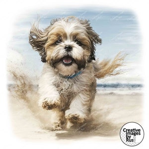 Lhasa Apso Beach Dog Clipart, Watercolour Dog Image, Instant Digital Download, High Quality JPEG JPG, Sublimation, Wall Art, Commercial Use