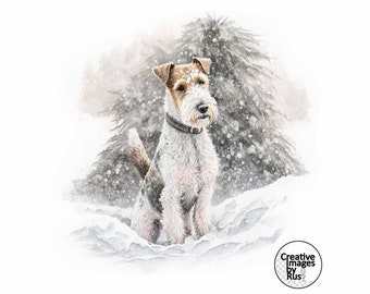 Wire Fox Terrier Dog Clipart, Watercolour Winter Image, Instant Digital Download, High Quality JPEG JPG, Sublimation,Wall Art,Commercial Use