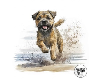 Border Terrier Dog Clipart, Watercolour Beach Image, Instant Digital Download, High Quality JPEG JPG, Sublimation, Wall Art, Commercial Use
