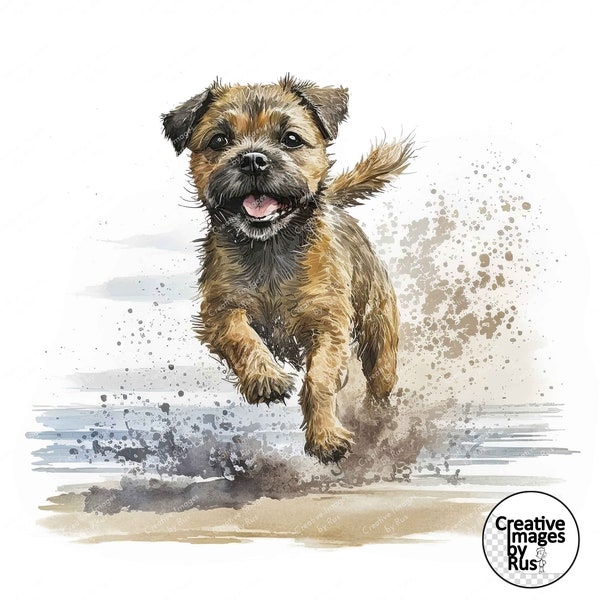 Border Terrier Dog Clipart, Image de plage aquarelle, Téléchargement numérique instantané, JPEG JPG de haute qualité, Sublimation, Art mural, Utilisation commerciale