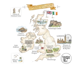 Map of UK, Watercolour Image, Instant Digital Download, High Quality JPEG JPG, Sublimation, Wall Art, Commercial Use Clip Art, Print 300dpi