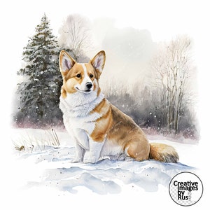 Pembroke Corgis Hund Clipart, Aquarell Winterbild, sofortiger digitaler Download, hochwertige JPEG JPG, Sublimation, Wandkunst, kommerzielle Nutzung