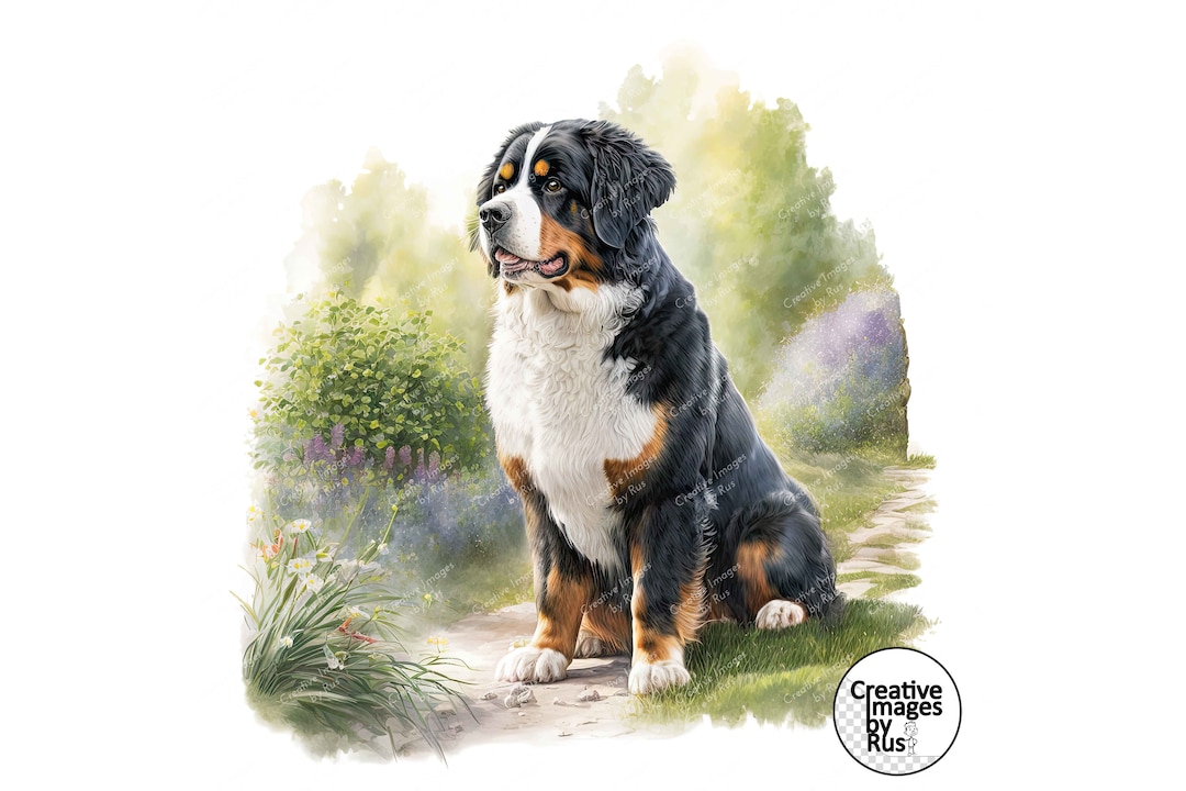 Bernese Mountain Dog Clipart, Watercolour Flower Image, Instant Digital ...