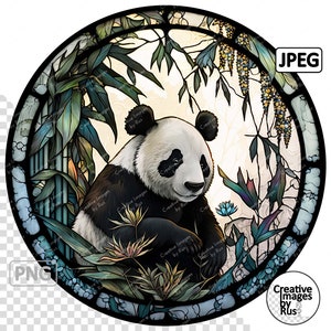 Panda gebrandschilderd glas clipart, ronde afbeelding, instant digitale download, hoge kwaliteit PNG & JPEG JPG, sublimatie, commercieel gebruik