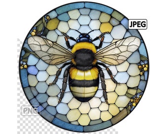 Bumblebee Stained Glass Clipart, Round Image, Instant Digital Download, Bee PNG & JPEG JPG, Sublimation,  Commercial Use