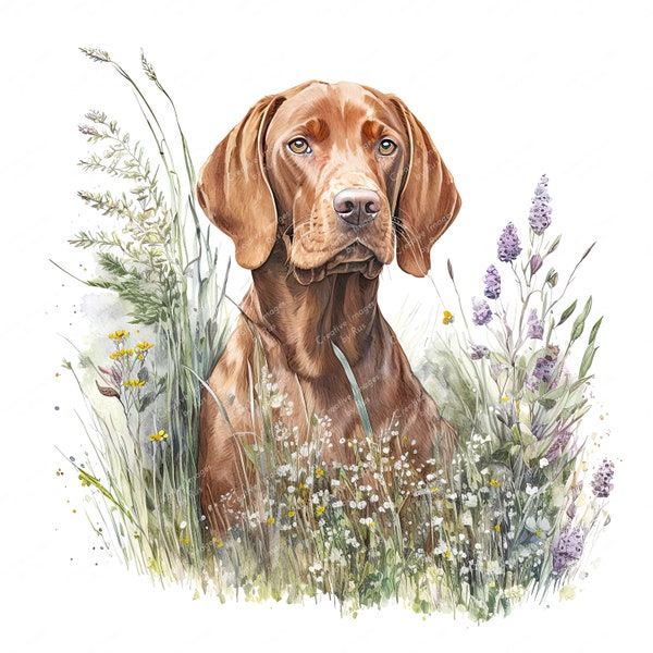 Hungarian Vizsla Clipart, Watercolour Dog Image, Instant Digital Download, High Quality JPEG JPG, Sublimation, Wall Art, Commercial Use