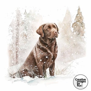 Labrador Retriever chocoladehond clipart, aquarel winterbeeld, instant digitale download, HQ JPEG JPG, sublimatie, kunst, commercieel gebruik