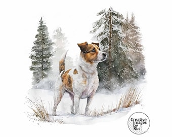 Jack Russell Dog Clipart, Watercolour Winter Image, Instant Digital Download, High Quality JPEG JPG, Sublimation, Wall Art, Commercial Use