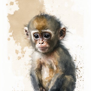 Zoo Animal Nursery Prints, Baby Monkey, Watercolor, Nursery Wall Art, Monkey, Nursery Art, Nursery Decor, Kids Wall Art, Digital Download