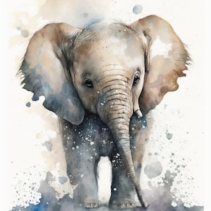 Safari Nursery Prints, Baby Elephant, Watercolor, Nursery Wall Art, Nursery Art, Nursery Decor, Kids Wall Art, Baby, Digital Download