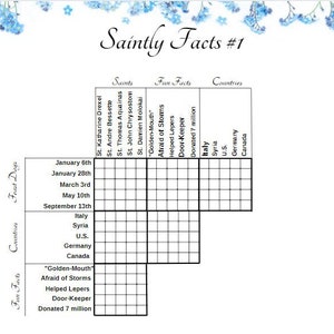 Saintly Facts #1 Logic Puzzle Printable Logic Puzzle Games Catholic