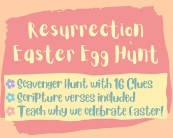 Búsqueda de huevos de Pascua de resurrección, pistas imprimibles, juego cristiano, descarga instantánea