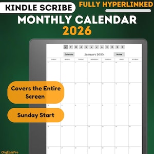 2026 Kindle Scribe månadskalender 2026 för Kindle Scribe Månadskalender Kindle Scribe Mallar, 2026 kalender för Kindle Scribe