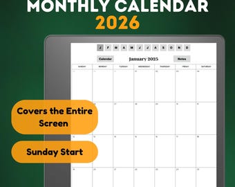 2026 Kindle Scribe-maandkalender 2026 voor Kindle Scribe Maandkalender Kindle Scribe-sjablonen, 2026-kalender voor Kindle Scribe