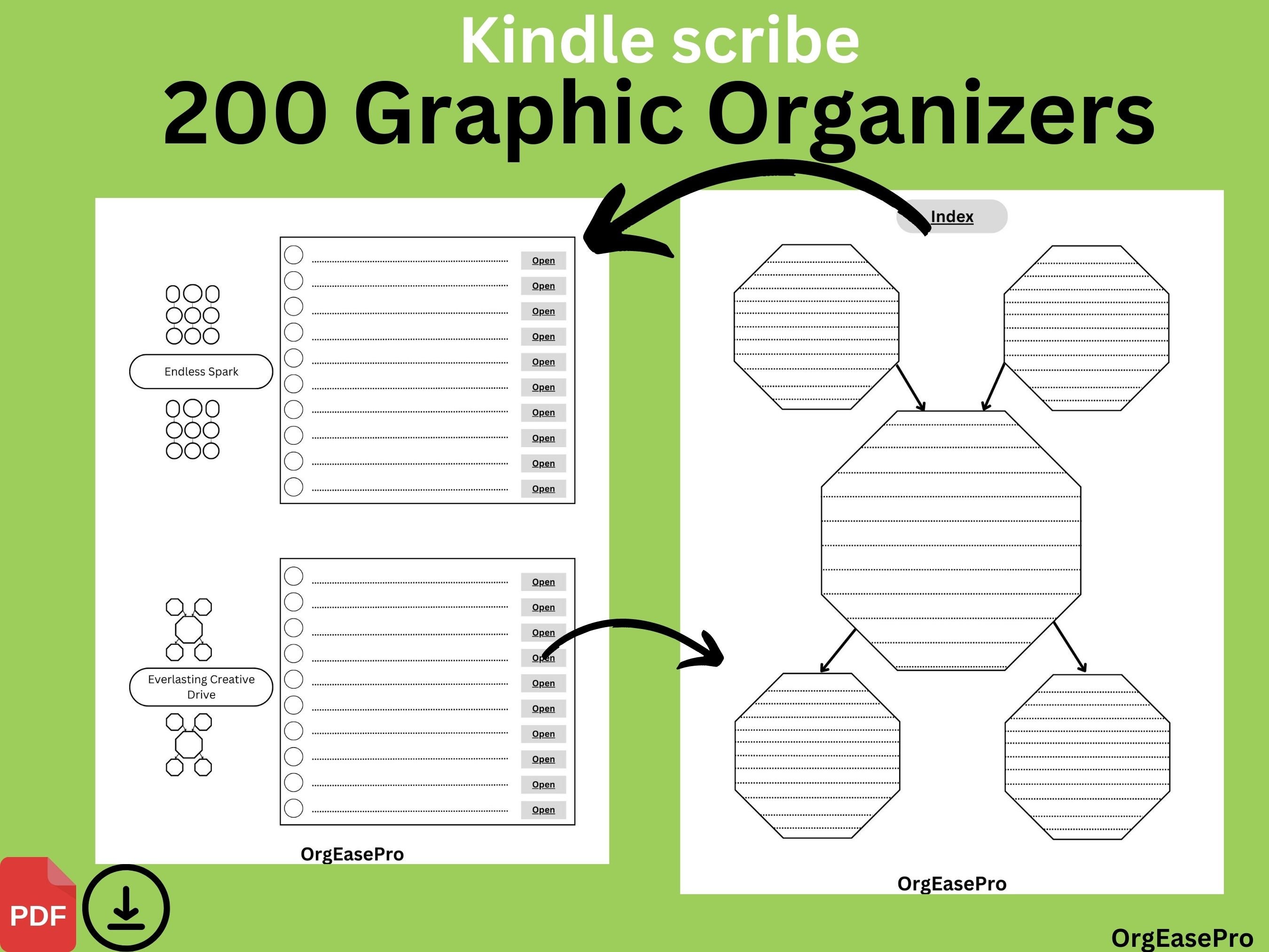 200 Interactive Graphic Organizers for Kindle Scribe , Pdf,graphic