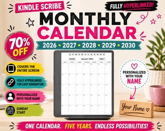 Kindle Scribe-kalender 2026-2030 Kindle Scribe-planner Maandkalendersjabloon met hyperlinks Digitale planner voor Kindle Scribe