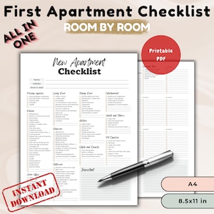 Moving checklist ,first apartment checklist,Editable Moving Checklist for New Home,Printable 1st Apartment Essentials House Welcoming