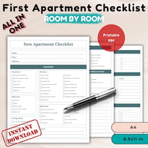 Moving checklist first apartment checklist template printable checklist for first apartment checklist canva template instant download list
