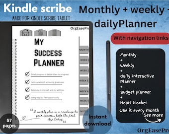 Planificador diario Kindle Scribe, planificador mensual, planificador semanal 2024, planificador sin fecha, planificador interactivo, plantillas Kindle Scribe, agenda de calendario