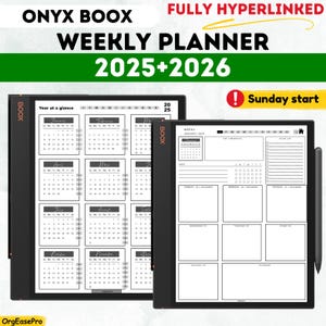 2025 + 2026 BOOX Note Air Weekly Planner, Bundle di planner digitali con collegamento ipertestuale, modello PDF per download digitale per tablet ONYX Boox Note