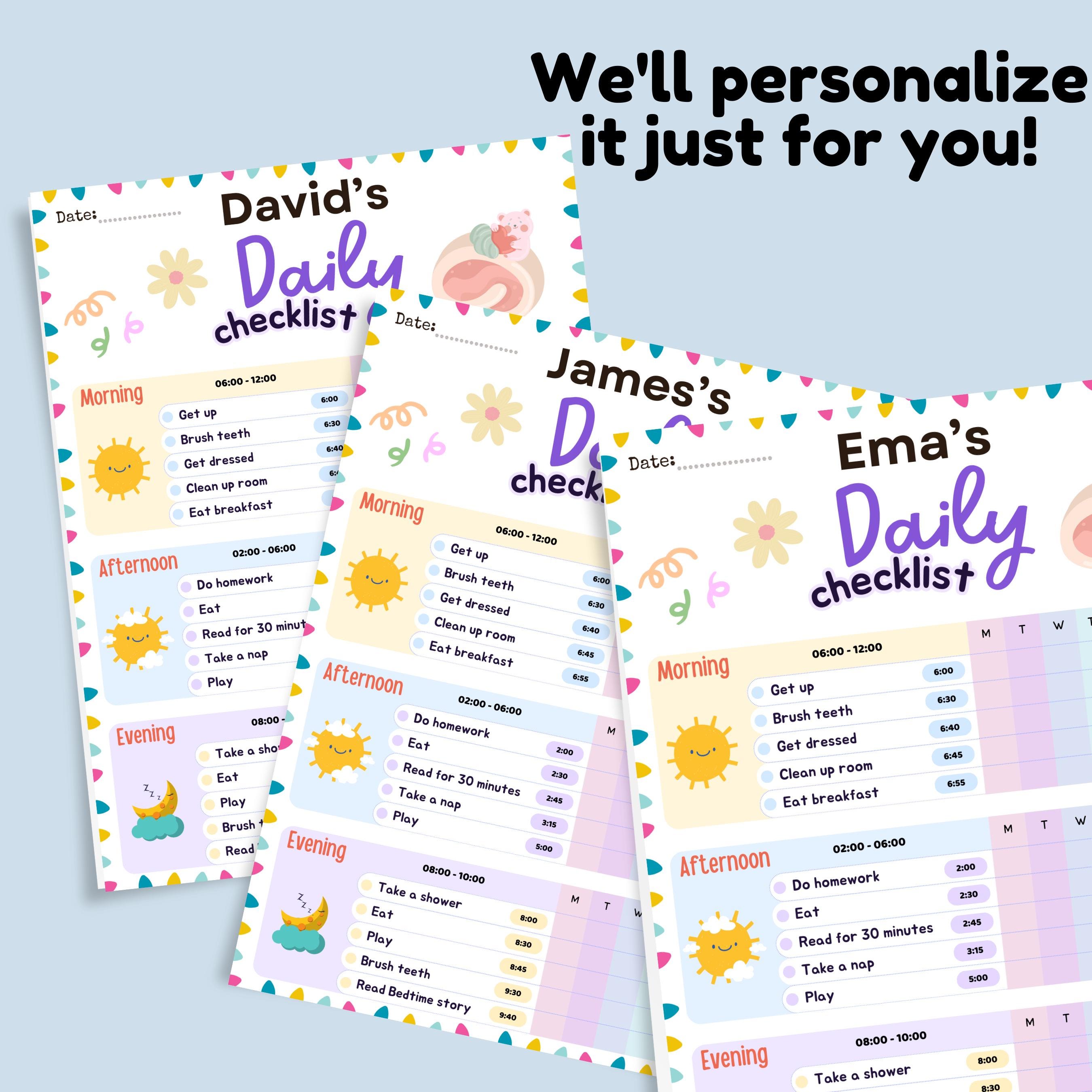 Customizable Kids Daily School Checklist,kids Daily Schedule Editable ...
