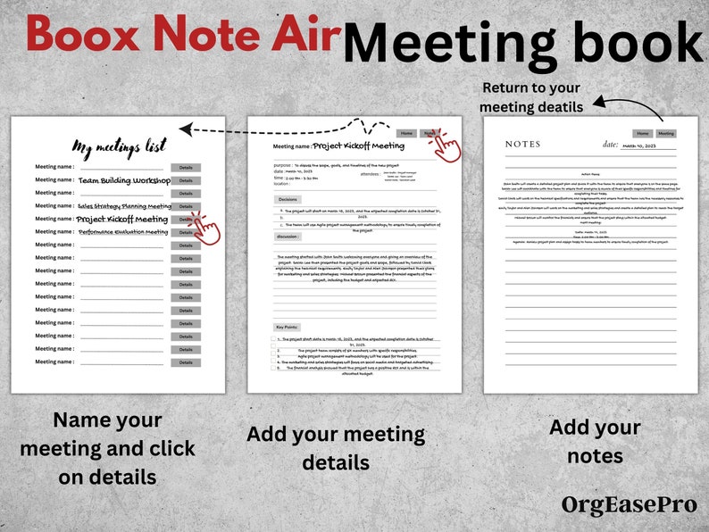Interactive Boox Note Air Meeting Book for Boox Note Air Templates for ...
