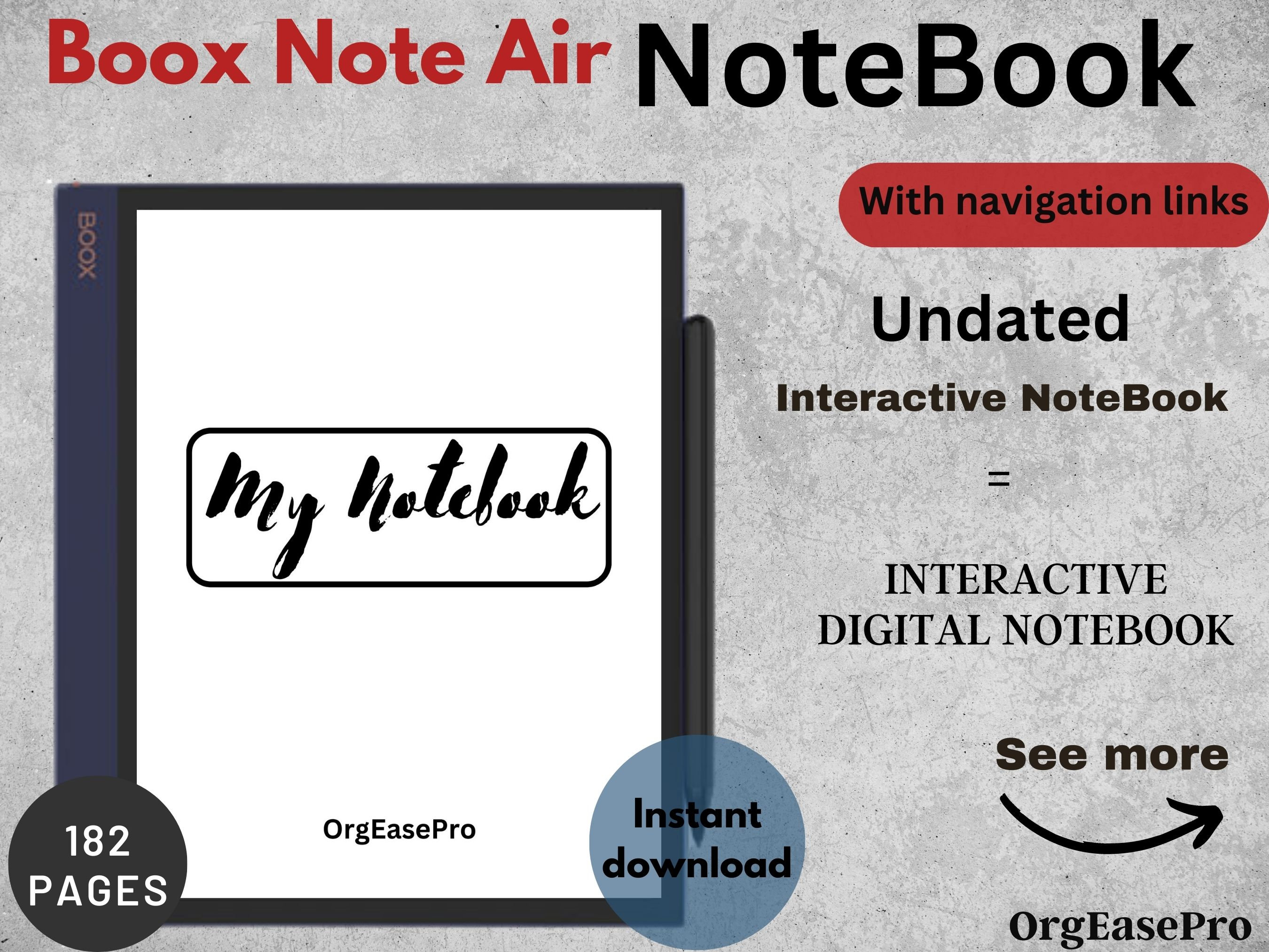 BOOX Note Air Notebook Digital Hyperlinked PDF Boox Note Air Templates ...
