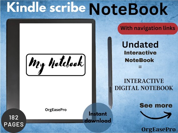 kindle scribe notebook digital download notebook for e-ink tablet kindle scribe template hyperlinked PDF digital template