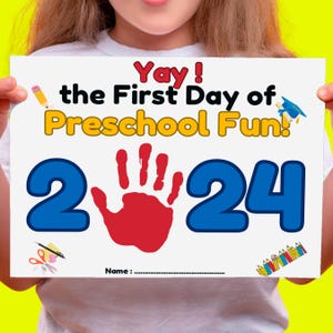 Handafdruk eerste schooldag, bewerkbare handafdruk eerste schooldag, afdrukbare eerste schooldag, handafdruk ambacht voor kinderen