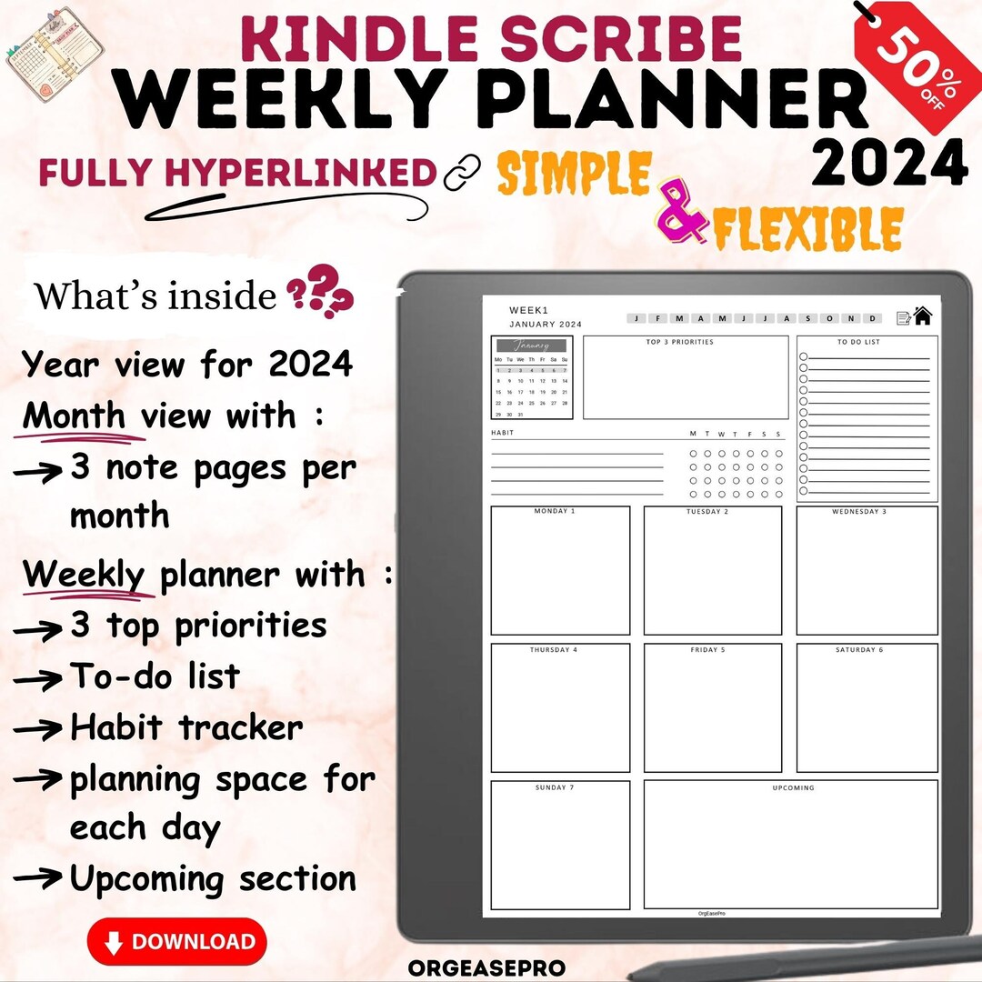 Kindle Scribe Weekly Planner 2024 for Kindle Scribe Weekly Etsy