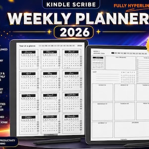 Kindle Scribe Weekly Planner 2026 | Hyperlinked Kindle Scribe Planner | Digital Weekly Agenda Template | Habit Tracker & To-Do List