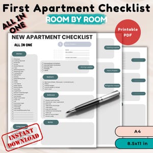 First Apartment Checklist | Editable Moving Checklist for New Home | Printable 1st Apartment Essentials House Welcoming apartment essentials