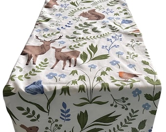 Woodland Animal & Flora Print, Table Runner, 1m, 1.5m, 2m