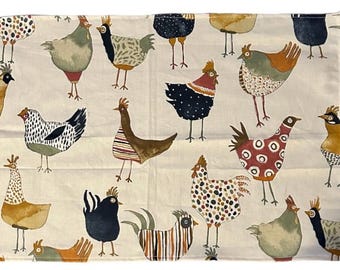 Chicken Print, Cotton Linen , Tea Towel, Dish Towel, Gift Idea
