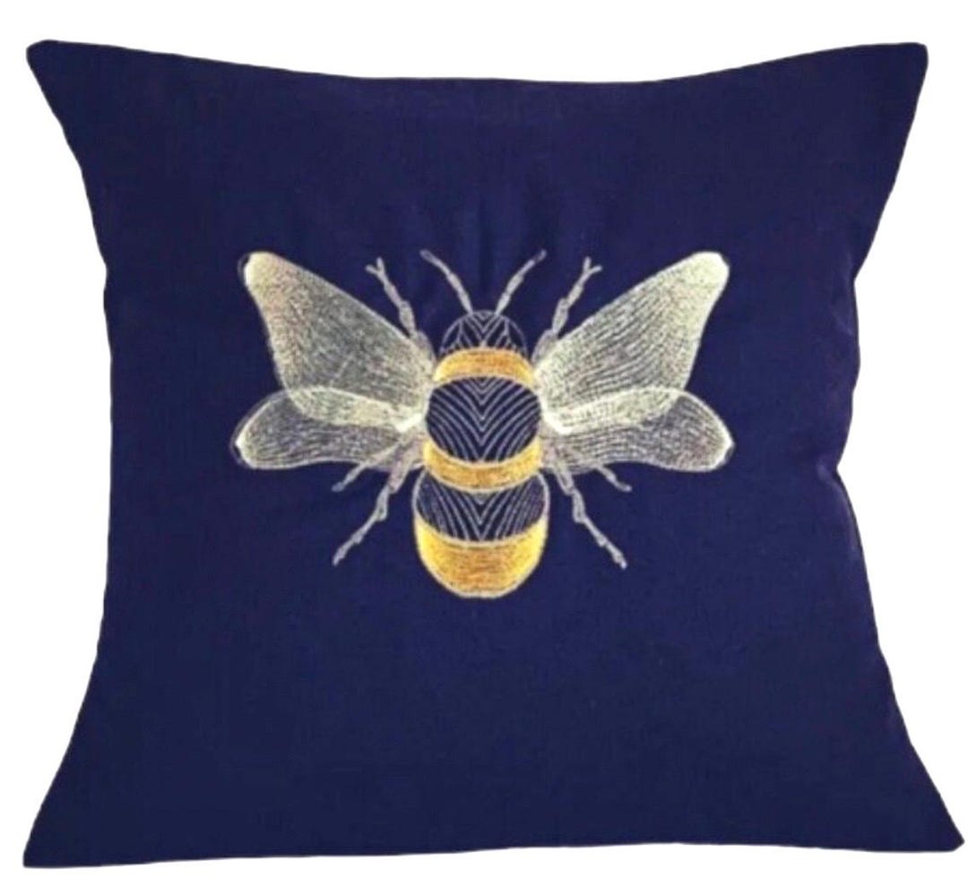 Metallic Winged, Embroidered Bee, Cushion Cover - Etsy UK