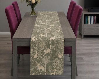 Scandi Woodland Animal Print Table Runner, 100% Cotton