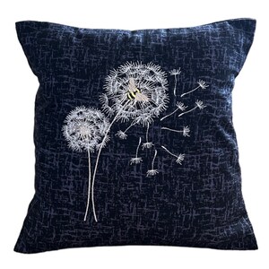 Dandelions & Bee, Embroidered, Cushion Cover, 12”, 14”, 16”, Gift Idea