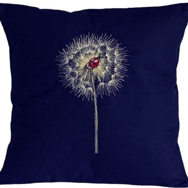 Dandelion & Ladybug, Ladybird, Embroidered, Cushion Cover, 12”, 14”, 16”