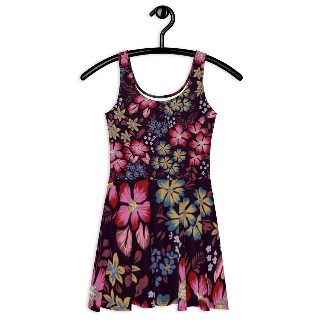 Ocean Flora Girls Teal Skater Dress - Short Sleeve Floral Print with Sash main image 1