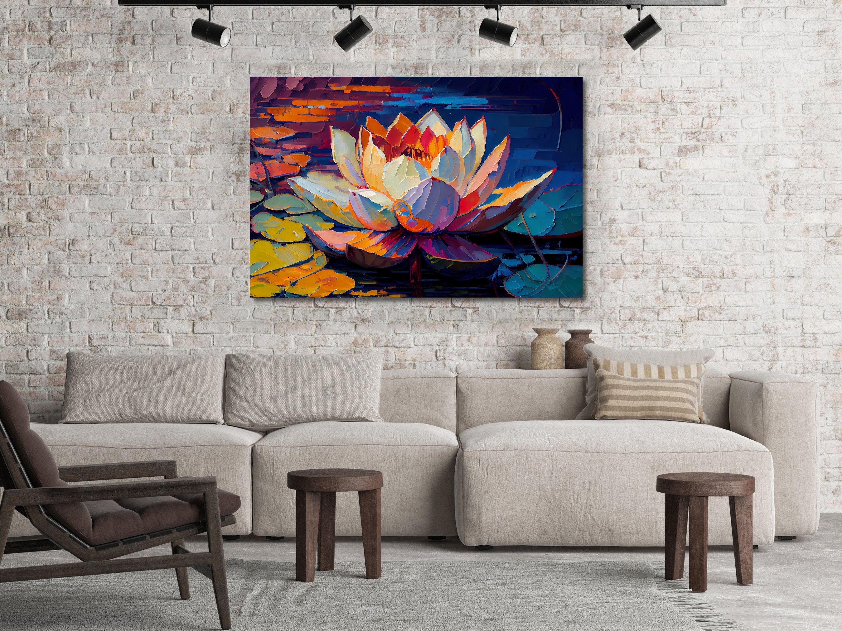 Lotus Flower Painting, Canvas Print Wall Art, Lotus Flower Canvas Print