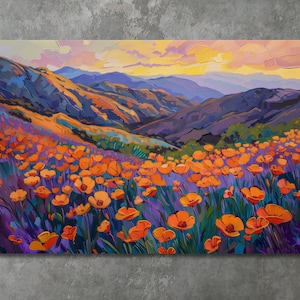 California Poppy Painting, Canvas Wall Art Print, Colorful and Vibrant Print, Flower Painting, Poppies Artwork, Floral Painting