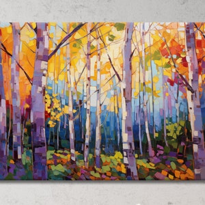 Autumn Aspen Tree Painting, Colorful and Vibrant Print, Canvas Wall Art, Mountain Wall Art, Contemporary Impressionism, Home Decor