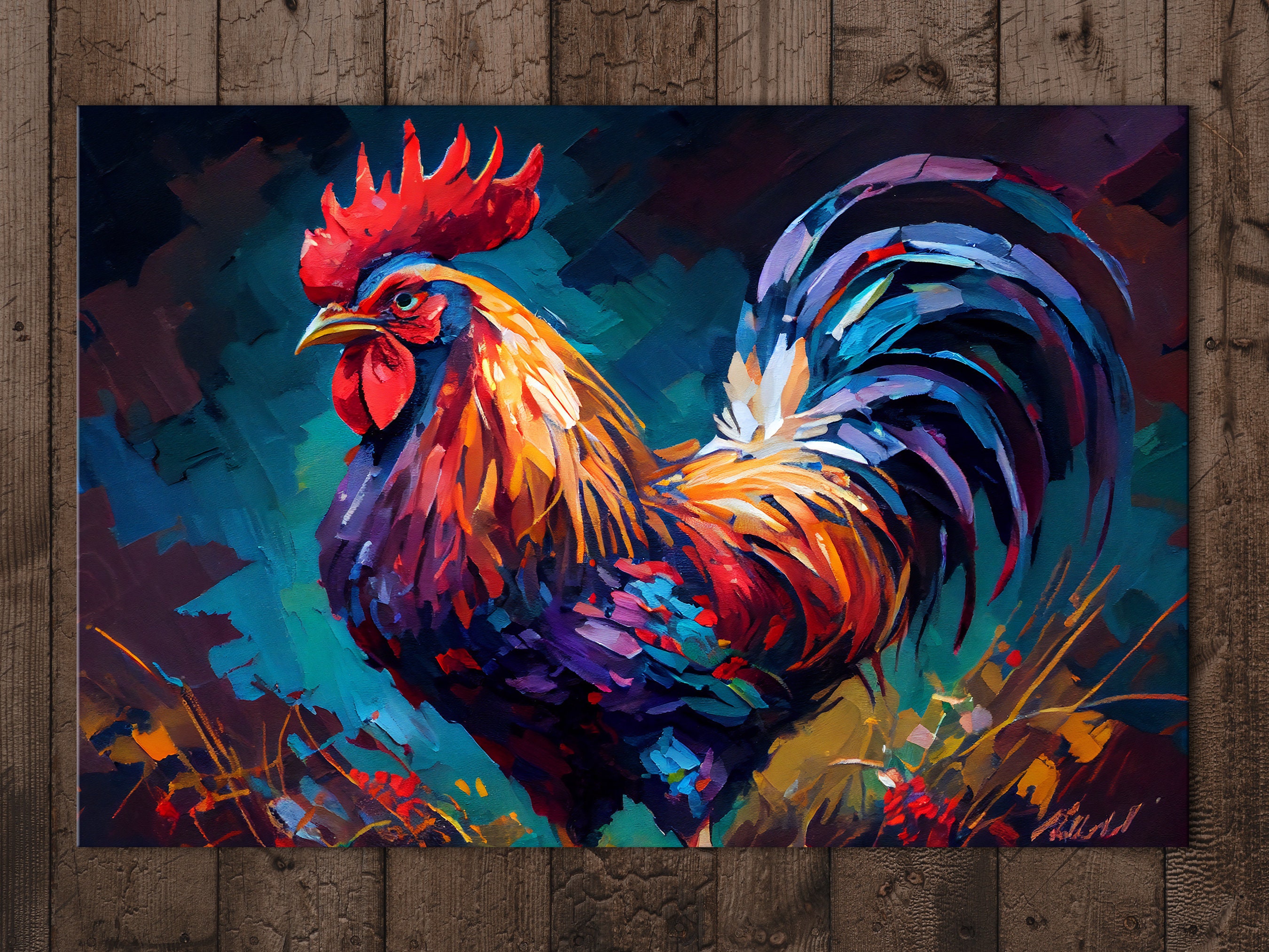Rooster Painting Canvas Wall Art Print Colorful And Vibrant Etsy Il Fullxfull.4706957786 Mgf9