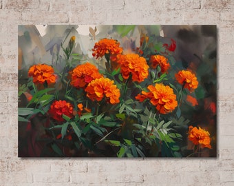 Marigold Painting, Canvas Wall Art Print, , Marigold Print, Canvas Wall Art, Marigold Wall Art, Floral Painting, Flower Painting