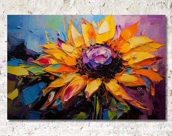 Sunflower Painting, Sunflower Canvas Print, Canvas Wall Art, Floral Art, Colorful and Vibrant Print for Home, Contemporary Impressionism