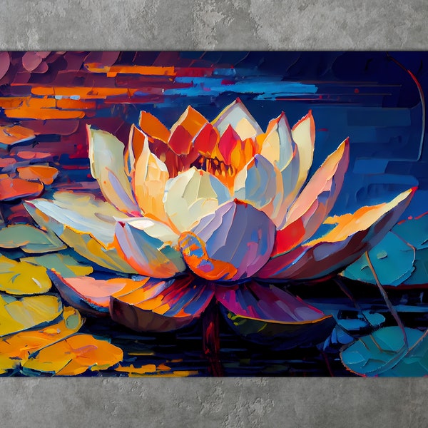 Peinture fleur de lotus, impression d'art mural sur toile, impression sur toile fleur de lotus, impression d'art botanique, peinture acrylique de lotus, art mural floral