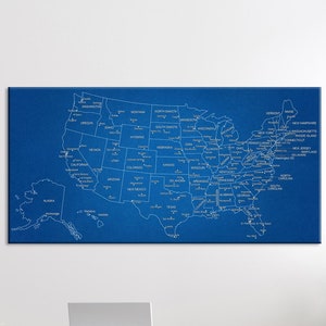 Große US Karte auf Leinwand im Blaudruck Stil US Karte mit Hauptstädten und großen Städten Leinwand Wand Kunst Haus und Büro Dekor Geschenk