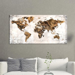 Weltkarte Leinwand Kunst, Push Pin Reisekarte, Weltkarte, große Leinwand mit Rock Textur, Haus, Büro, Wohnzimmer Dekor, Geschenk