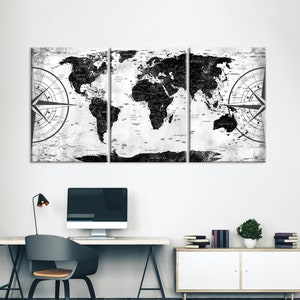 Aged Suchen Große Leinwand Weltkarte Leinwand Wandkunst Weltkarte Schwarz Push Pin Reise Karte Große Leinwand Karte Mehrteilige Karte Wohnkultur