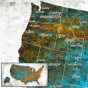 Große Landkarte der USA auf Leinwand, USA Map mit Hauptstädten und großen Städten